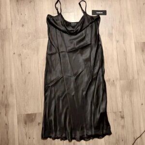 Bebe Cow Neck Satin Black Slip Dress Size M NWT